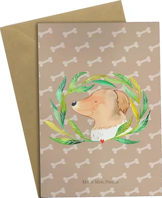 Produktbild von Mr. & Mrs. Panda Klappkarte Hund Blumen - Hundeglück - Geschenk, Sprüche, Glückwunschkarte, einladungskarten, Grußkarten, hochzeitskarten, Niedlich, Grußkarte, Hunde