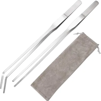 Imagen del producto de Juego de pinzas para acuarios, de 2 piezas, 27 cm, con pinzas de acero inoxidable rectas y curvadas, ideales para el diseño de acuarios