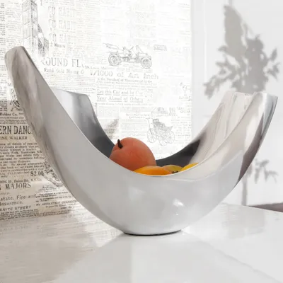 Produktbild von cagü: Außergewöhnliche Design Obstschale [CLEO] Silber aus poliertem Aluminium 35cm, Echter Designklassiker!