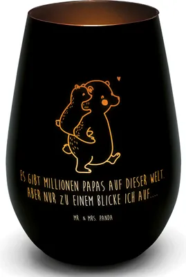 Produktbild von Mr. & Mrs. Panda Kerzenhalter Papa Bär - Schwarz - Geschenk, Windlicht Gravur, Vatertag, Teelichthalter, Glas, Laterne, Muttertag, Geburtstag