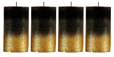4er-Set Stumpenkerzen Schwarz-Gold 12 cm, 54 h Brenndauer