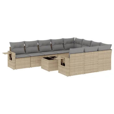 Produktbild von vidaXL 11-tlg. Garten-Sofagarnitur mit Kissen Beige Poly Rattan