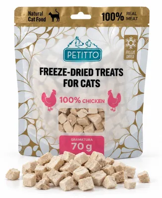 Image de Friandise naturelle pour chien Petitto, poulet lyophilisé en morceaux, 70 g