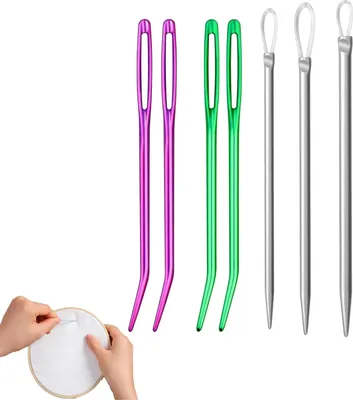 Produktbild von 7 Stück Wollnadel, Stumpfe Nadeln mit Großem Öhr, Garnnadeln, Stopfnadeln, Gebogene Spitze, Gobelinnadeln, Nähstricknadeln, Makrameenadeln für Näharbeiten, Häkelprojekte(3 Stile)