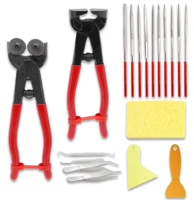 Productafbeelding van Mozaïekgereedschapsset 19 Stuks - Glasschaar - Tegelschaar - Stechammertang - Pincet - Antislip Handgrepen - Hoogwaardig Roestvrij Staal - Mozaïektools