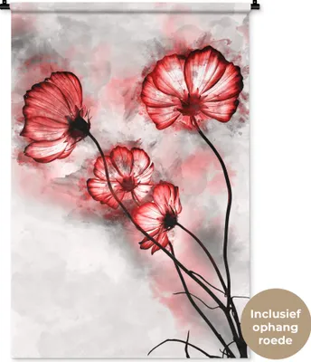 Produktbild von MuchoWow® Wandteppich Wandbehang Blumen - Aquarell - Rot 90x135 cm Tapisserie Dekoration Wandtuch - Baumwolle - Wandskulptur