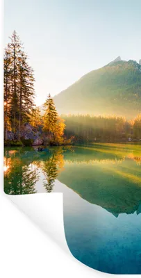 Obrázok produktu pre MuchoWow® Nálepka na stenu - Jazero - Les - Hory - Príroda - Slnko - Krajina - 60x120cm - Samolepiaca a polohovateľná