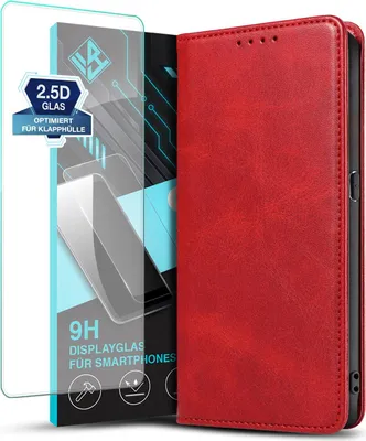 Produktbild von Handyhülle für Samsung Galaxy A80 mit 9H Displayglas Kunstleder Flip Cover Hülle Handytasche Case Kartenfach Farbe: Rot
