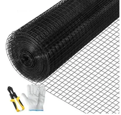 Productafbeelding van Famanu kippendrading omheining - Gelast, vinylcoating - 91 x 1524 cm - Zwart
