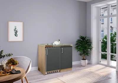 Produktbild von Küche Miniküche Singleküche Küchenzeile Pantry Eiche Grau Levin 100 cm Respekta