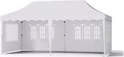 Image de Tente de réception XL 3×6 m – Pavillon pop-up / tente de jardin – Blanc – 6 parois latérales amovibles – Réglable en hauteur, imperméable, résistante aux intempéries, structure en acier thermolaqué, tissu Oxford 210D