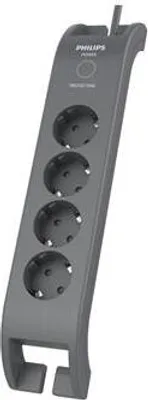 A gray Philips surge protector with four outlets.