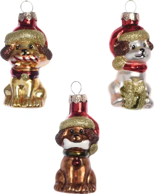 Produktbild von Christbaumschmuck Mix Hund Glas 7cm, 3er Set