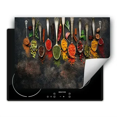 Produktbild von DarHaus Herdabdeckplatte 80x52 cm Anti Rutsch Matte Aufrollbar, Gewürze - Löffel