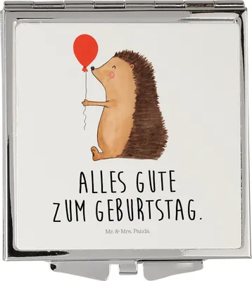 Produktbild von Mr. & Mrs. Panda Schminkspiegel Igel Luftballon - Weiß - Geschenk, Glückwunsch, Happy Birthday, Ballon, Taschenspiegel, Kleiner Spiegel, Lustige Sprüche, Kosmetikspiegel