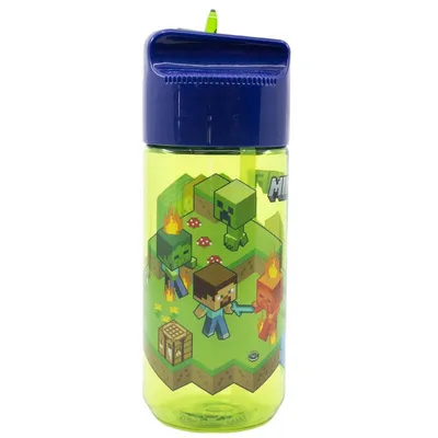 Immagine prodotto di Borraccia con cannuccia per bambini Bottiglia per bere Minecraft verde-blu 430ml