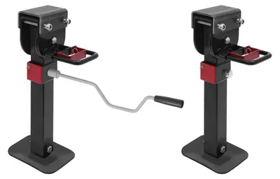 Immagine prodotto di Set di 2 martinetti a manovella/martinetti di sostegno - Per rimorchi/camper - Regolabili da 42 a 56 cm - Portata 1–2 t - Supporto girevole a 90° - Base 16×12 cm - Nero
