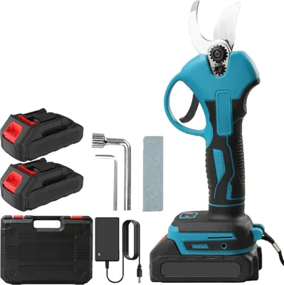 Image de Sécateur électrique pour jardin - Sécateur à batterie pour branches, 1200W, 21V - Capacité de coupe : 30 mm - Moteur sans balais - 2 batteries - Chargeur avec prise EU