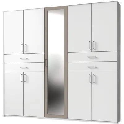 Image de Armoire Taiga à portes battantes, 225 x 58 x 210 cm, blanche, 9 portes avec miroir (18921)