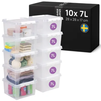 Produktbild von SmartStore - 10x Aufbewahrungsbox mit Deckel Classic 7L (28x28x17cm) | Stapelbar