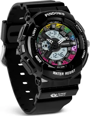 Imagen del producto de Relojes de pulsera para mujer, resistentes al agua, digitales y analógicos, con cronómetro, alarma, cuenta regresiva y pantalla dual, con retroiluminación LED de 7 colores