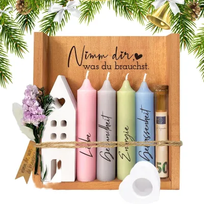 Productafbeelding van Kaarsenset voor Huisdecoratie met Houten Opbergdoos