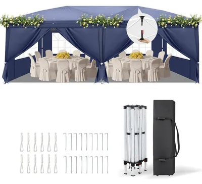 Produktbild von Faltpavillon 3x6m Wasserdicht UV-Schutz 50+ mit 6 Seitenteilen Blau