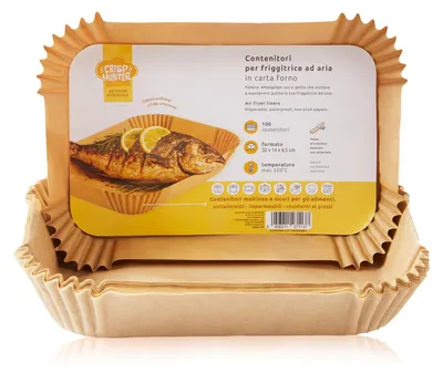 Immagine prodotto di Carta forno CrispHunter per friggitrici ad aria, 100 pezzi, formato rettangolare 22 x