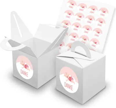 Produktbild von itenga SET 24x Würfelboxen mit Griff Weiß (V42) + Motivsticker (M144)