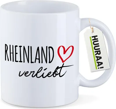 Produktbild von Huuraa Kaffeetasse Rheinland verliebt 330ml Weiß Keramik Kaffeebecher Geschenkidee