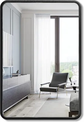 Produktbild von Silecomplaza Wandspiegel 80x60 cm Badezimmerspiegel Badspiegel ohne Beleuchtung für Wand Rechteck mit Abgerundeten Ecken rechteckig Spiegel Schwarz Metallrahmen Wandspiegel