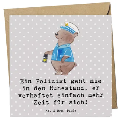 Produktbild von Mr. & Mrs. Panda Klappkarte Polizist Ruhestand - Grau Pastell - Geschenk, anlasskarte, Glückwunschkarte, doppelkarte, Berufe, Pensionierung, Dankbarkeit, Grußkarte, Beruf