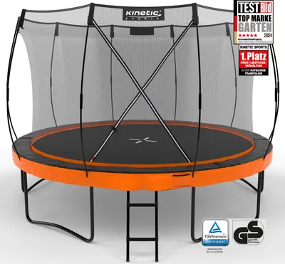 Produktbild von KINETIC SPORTS Trampolin Outdoor 'Ultimate Pro' Ø 244/305/366/427 cm – Rheinland Gartentrampolin, Kindertrampolin mit Leiter, bis zu 160 kg