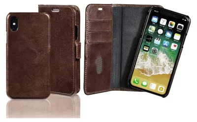 Imagen del producto de Funda de cuero genuino 2 en 1 para Apple iPhone X/Xs, color marrón (incluye funda y protector)
