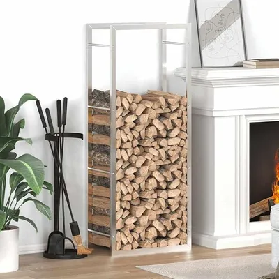 Obrázek produktu pro Nerezový regál na dřevo o rozměrech 50x28x132 cm s nástěnným držákem, kovový regál na palivo do krbu, úsporné uskladnění dříví, odolný regál na dřevo pro venkovní použití