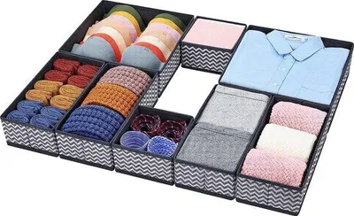 Imagen del producto de Famanu: Juego de 8 organizadores con cajones, cajas de almacenamiento plegables, tela. Organizadores para ropa interior, sujetadores, calcetines, corbatas, bufandas y ropa