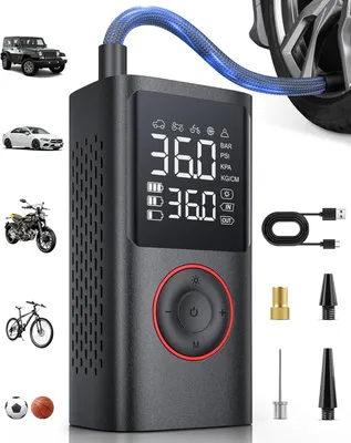 Produktbild von Akku-Luftpumpe Kabelloser Elektrische Luftpumpe, Fahrradpumpe Elektrisch, 150PSI Akku Kompressor Fahrradpumpe mit LED-Licht & Auto-Stopp