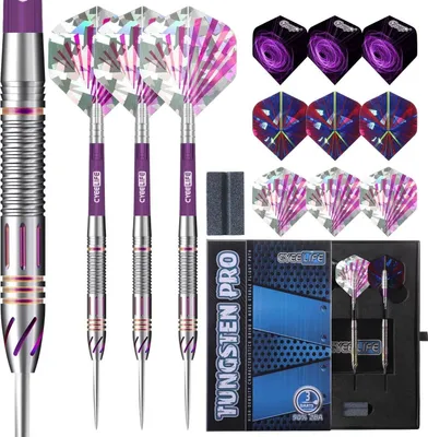 Produktbild von CyeeLife Tungsten Darts Set Steel Tip Dartpfeile 90% Tungsten 3 Schäfte 9 Flights Sharpener