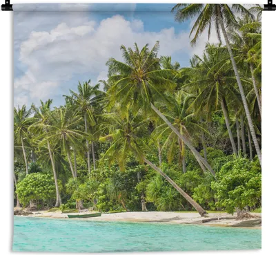 Produktbild von MuchoWow® Wandteppich Wandbehang Palme - Meer - Tropisch 90x90 cm Tapisserie Dekoration Wandtuch - Wandaufhänger