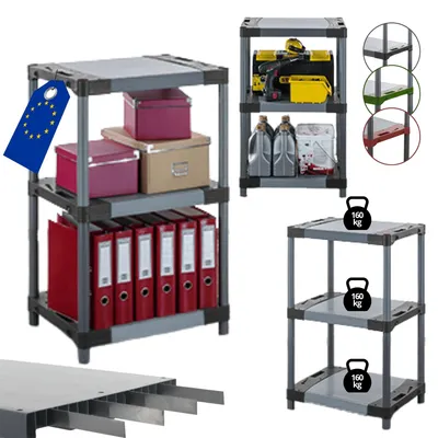 Produktbild von MODO24 Kunststoffregal, 3 Ablagen, 160kg/Boden, Schwerlast, Steckregal, Lagerregal, Plastikregal, Werkstatt, 98x90x46?cm, Grau, TYTAN