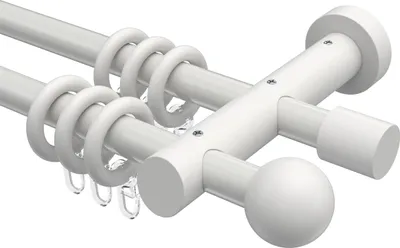 Produktbild von Interdeco Gardinenstange / Vorhangstange Weiß, Typ Talena Luina (Kugel), 20 mm Ø 2-läufig, 160 cm