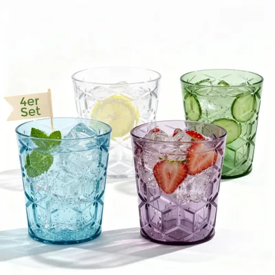 Produktbild von Tritan Trinkgläser, 4er Set bunt, Diamond Design, KI-generiertes Bild