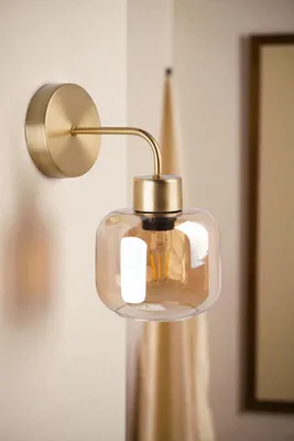 Imagen del producto de Opviq, aplique de pared de metal con pantalla de vidrio, diámetro 15 cm, color miel y dorado, IP20, 1xE27