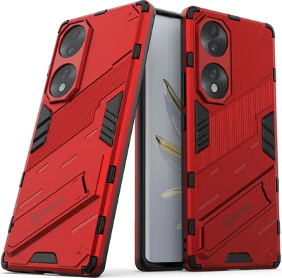 Produktbild von Armor Hülle für Honor 70, Hybrid PC TPU Bumper Stoßfestes Schutzhülle mit Standfunktion Rot