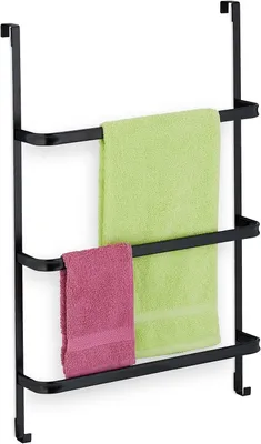 Immagine prodotto di Portasciugamani da parete, senza foratura, con 3 barre, 2 ganci, dimensioni 85 x 54,5 x 15 cm, in acciaio, colore nero
