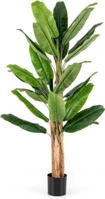 Zdjęcie produktu dla Sztuczne drzewo bananowe z 27 liśćmi i naturalnym pniem Bananowiec Sztuczna roślina 195 cm