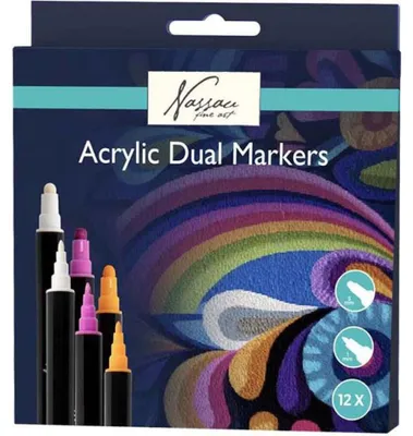 Obrázok produktu pre Nassau fine art – Sada 12 akrylových fixiek Nassau s dvojitou špičkou