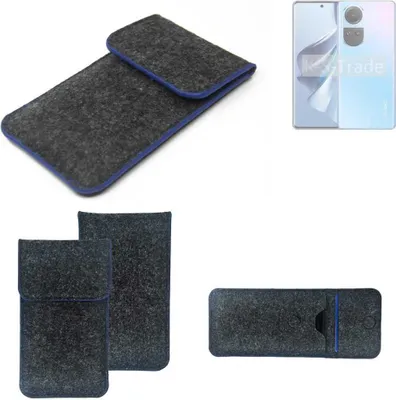 Produktbild von K-S-Trade Handy-Hülle Schutz-Hülle kompatibel mit Oppo Reno10 Filztasche Pouch Tasche Case Sleeve Filzhülle dunkelgrau, blauer Rand