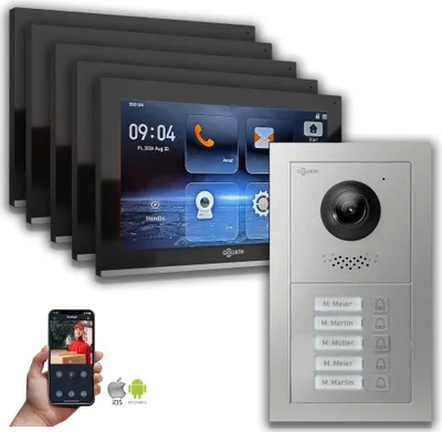 Produktbild von Goliath IP Video Türsprechanlage: 10-Zoll 5-Familienhaus, Smartphone App, Silber : 10 Zoll Schwarz : Unterputzdose Monitor Farbe: 10 Zoll Schwarz Montage: Unterputzdose