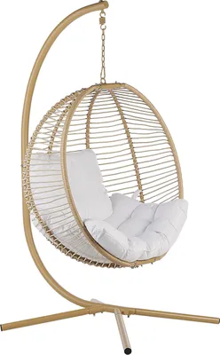 Zdjęcie produktu dla BELIANI Fotel wiszący beżowy na metalowym stelażu z poduszką boho na taras do salonu